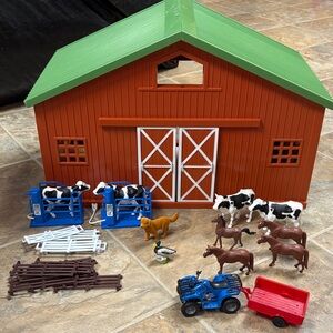 New Ray Toys Dairy cow and horse farm. Big red barn! Fits schleich size horses.